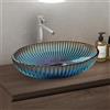 doporro Lavabo da Appoggio in Vetro Temperato Lavandino Bagno Ovale 50,5 x 35 x 14,5 cm Blu Lavello Design Artistico con Texture per Cucina WC Ospiti Minerva04