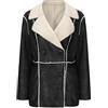TOSHIKII Trench in Sherpa Scamosciato da Donna Giacche Lunghe in Pelle Scamosciata Foderate in Pelliccia Calda Cappotti Parka con Bottoni in Pile Scamosciato