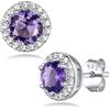 Bestyle Orecchini Donna Argento 925 con Pietre Portafortuna 12 Mesi Orecchini Donna Punto Luce con Zirconi Tonda Viola Ametista Regalo Confezione