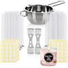 com-four® Set per Realizzare 120 Candele - Include stoppini, crogiolo, Porta stoppino e Adesivi, Perfetto per Creare Candele Fai da Te (243 Pezzi - Set Iniziale)