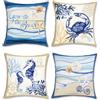 Bonhause Federe per Cuscini Spiaggia Mare 45 x 45 cm Copricuscini Decorativi Cavalluccio Marino Granchio Velluto Morbido Federa per Cuscino Divano Letto Casa Decorazione Set di 4