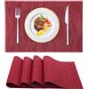 HIUOUIH Tovagliette Americane Lavabili Set di 4 Tovagliette Colazione Antimacchia Resistenti al Calore Tovaglietta Antiscivolo per Tavolo da Cucina e Ristoranti, Rosso