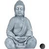 Relaxdays Statua del Buddha Seduto XL, 50 cm, Feng Shui, per Esterni, Decorativa, Grigio Chiaro