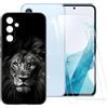 ESACMOT Custodia con motivo leone scuro compatibile con Samsung Galaxy A54 5G + [confezione da 2] pellicola protettiva in vetro temperato, custodia antiurto per Samsung Galaxy Quantum 4 5G