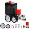 SWAWIS 220V Pressostato Compressore Aria 4 Fori Regolatore di Pressione per Compressore con Manometro Accoppiamenti Valvola di Sicurezza, 90-120PSI Ricambi Compressore Aria