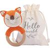Youuys Giocattolo Sonaglio Neonati in Legno, Con Suono, Massaggiagengive All'uncinetto, Giochini Dentizione Neonati, Animali Morbidi Giocattoli, Regalo per Neonati Bambini (Volpe)