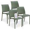 Tomaino - Sedia in Plastica Da Cucina - Set 4 Sedie Plastica Impilabili Con Braccioli Per Esterno e Interno - Sedie per Giardino, Soggiorno, Balcone o Bar - Verde