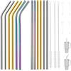 GOTRUST 12 cannucce in acciaio inox lunghe 30 cm, cannuccia in metallo colorata per Stanley Adventure Quencher 30 oz/40 oz Cup, riutilizzabili cannucce in acciaio inox arcobaleno con 2 spazzole per la