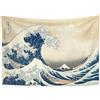 YONGFOTO Arazzo da Parete Giapponese Monte Fuji 36 Viste Camera Tappezzerie La grande onda di Kanagawa Montagna Muraria Japones Poster Pittura Tradizionale Hokusai 150x100cm