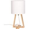 FORLIGHT NUTS - Lampada da Tavolo in Stile Nordico. Per Comodino in Legno Naturale e Tessuto Bianco. E27