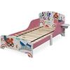 Relaxdays Letto per Bambini, Sponde Anticaduta, Rete a Doghe Rigide con Motivo Eroina, HLP 60 x 94 x 143 cm, Bianco Rosa, Fibra di Legno