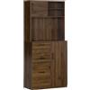 Easycomfort Credenza Moderna con 3 Cassetti e Armadietti, Mobile Dispensa per Cucina e Soggiorno in Legno, 80x40x178cm, Noce