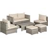 Outsunny Salotto da Esterno in Rattan PE da 8 Pezzi, Set Mobile da Giardino Salvaspazio con Poltrone, Tavolini e Sgabelli, Beige|Aosom