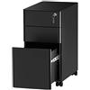 YITAHOME Cassettiera Ufficio, 3 Cassetti Metallo Cassettiera Scrivania, Serratura Schedario da Ufficio Mobili Ufficio con Chiave e Ruote per Formato A4 / Lettera, Nero, 46 x 30 x 59cm