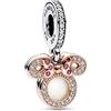 PANDORA Disney Ciondolo doppio con Minnie in argento Sterling e placcato in oro rosa 14 carati con zirconi cubici rossi trasparenti e smalto bianco scintillante
