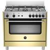 La Germania Cucina a gas 5 Fuochi Forno a Gas Ventilato Multifunzione con Grill Larghezza x Profondità 90x60 cm colore Crema - AMN965GCRV Serie Americana (Coperchio non Incluso)