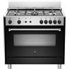 La Germania Cucina a gas 5 Fuochi Forno a Gas Ventilato Multifunzione con Grill Larghezza x Profondità 90x60 cm colore Nero - AMN965GNEV Serie Americana (Coperchio non Incluso)