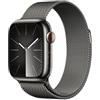 Apple Watch Series 9 GPS + Cellular 41mm Smartwatch con cassa in acciaio inossidabile color grafite e Loop in maglia milanese color grafite. Fitness tracker, app Livelli O₂, display Retina always-on