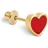 SINGULARU - Orecchino Singolo Heart Red Enamel. Motivo Cuore in Argento Sterling 925 con Placcatura Oro 18Kt. Chiusura a Vite. Gioielli da Donna