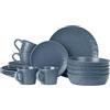 Navaris Servizio Piatti 4 Persone con 4 Tazze - Set 12 Piatti Moderni Colorati Particolari - Accessori Cucina Stile Moderno - Servizi Tavola in Ceramica - Gres Blu Fumo Effetto Lino