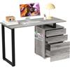 BAKAJI Scrivania con Cassettiera Tavolo Porta Pc Computer Acciaio Legno Ufficio Grigio