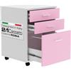 BAKAJI Cassettiera Scrivania Ufficio Legno MDF Mobiletto Stampante 3 Cassetti Rosa