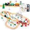 Hlieeosfcn Brolteja Pista Treno in Legno, Trenino Elettrico per Bambini,72 pcs Giocattolo per ferrovia in legno per bambini,Regalo per Bambini di 3 4 5 6 Anni, regali per ragazze e ragazzi