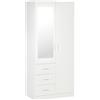 HOMCOM Armadio Moderno Guardaroba 2 Ante con Specchio e 3 Cassetti, Mensole Regolabili e Barra Appendiabiti, 80x50x180cm, Bianco|Aosom