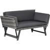 Outsunny Divano da Giardino 2 Posti in Rattan con Imbottitura e Braccioli Ribaltabili, 129x63x67cm, Grigio|Aosom