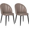 HOMCOM Set 2 Sedie da Pranzo in Pelle PU con Gambe in Metallo e Schienale a Conchiglia, Marrone