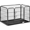PawHut Box per Cani Recinzione in Metallo per Animali con 4 Pannelli, Porta con Doppio Blocco e Vassoio sul Fondo, 125x78x80cm, Grigio|Aosom