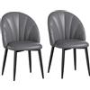 HOMCOM Set 2 Sedie da Pranzo in Pelle PU con Gambe in Metallo e Schienale a Conchiglia, Grigio Scuro
