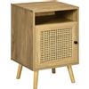 HOMCOM Comodino Camera da Letto Moderno con Armadietto e Ripiano Aperto in Legno e Rattan, Stile Boho 39x35x60 cm|Aosom Italy