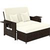 Outsunny Divanetto da Giardino Componibile con Panca, Mobili da Giardino in Rattan Marrone, Set 2 Pezzi Salvaspazio|Aosom
