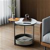 Artloge Tavolino Laterale da Divano Rotondo: Marmo e Pelle Stile Moderno Tavolino da Caffè Tavolino Portaoggetti Tavolino da Salotto Piccolo Balcone Struttura Metallo 54x44x52 cm