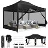 COBIZI Gazebo 3x4,5 Pieghevole Impermeabile,Gazebo Esterno Resistente con Zanzariera Parete Laterale,Tende per Gazebo,Tendone Padiglione Pop Up per Feste Campeggio con Borsa(3 per 4,5m Nero)