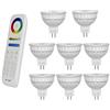 LIGHTEU®, 8x 4W 12V GU5.3 MR16 RGB + CCT Faretto a LED Faretto colore e temperatura CCT WW CW Regolabile, originale Mi-light, lampadina con telecomando a 8 zone (8x FUT104 + FUT089)