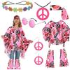 Xiujuers Costume Hippie Donna, Vestito Carnevale Donna Hippie, Vestiti Anni 70 Donna, Costume Carnevale Hippy Donna, Vestito Hippy Donna, Adatto Carnevale, Cosplay Party, Halloween