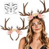 iZoeL Costume da carnevale da donna e ragazza, cerchietto grande corna con fiori + cervo tatuaggio facciale da donna, per bambini, costume da capriolo, copricapo