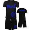 Vestipassioni Completo Padel Uomo Personalizzabile Traspirante composto da Maglia e Pantaloncini Con Tasche, Abbigliamento Padel Made In Italy [M, Nero-azzurro]