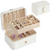 SONGMICS Scatola Portagioie da Viaggio, Piccolo Porta Gioielli, 2 Livelli, Portagioielli Portatile, per Accessori Grandi, 11 x 16 x 8 cm, Idea Regalo, Bianco Nuvola JBC166W01