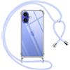 Pnakqil Cover per iPhone 16 Plus con Cordino, Trasparente Custodia con Laccio Tracolla Cellulare Girocollo Collana Protettiva per iPhone 16 Plus 6.7, Viola