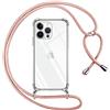Pnakqil Cover per iPhone 14 Pro Max con Cordino, Trasparente Custodia con Laccio Tracolla Cellulare Girocollo Collana Protettiva per iPhone 14Pro Max 6.7, Rosa