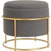 BAKAJI Pouf Poggiapiedi Contenitore Rotondo in Oro e Tessuto Grigio Scuro 43x43x40cm