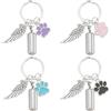NBEADS 4 pz 4 colori Portachiavi In Cenere di Animali Domestici, Pet Commemorativo Cane Gatto di Ceneri di Animali Ricordo Pet Cremazione Gioielli Zampa Stampa Urna Ciondolo con Ali D'Angelo