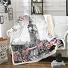 Loussiesd Coperta in Pile con Stampa Floreale Rossa Rosa per Divano Grigio UK - Tema Peluche Inghilterra Londra Cityscape - Fuzzy Coperta Decorazione Camera Singola 127 x 152,4 cm