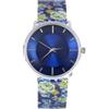 crystal blue Orologio da polso da donna, in acciaio inox milanese, impermeabile, con stampa floreale, 2426, multicolore