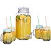 Relaxdays Dispenser per Bevande in Set con 4 Bicchieri, 4 l, in Vetro, con Rubinetto, Vintage, con Cannucce, Trasparenti, Ferro