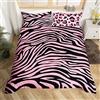 Loussiesd Set di biancheria da letto con motivo leopardato, motivo zebrato, donne, safari e fauna selvatica, copripiumino con pelliccia rosa, nero, zoo con struttura animale, copriletto per letto singolo