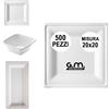 G.M. DISTRIBUZIONE 500 Piatti Quadrati Bianchi in Polpa di Cellulosa 20x20 cm, Ideale per Cibi Caldi e Freddi, Piatti Imperameabili Usa e Getta Adatti al Microonde, Biodegradabili e Compostabili